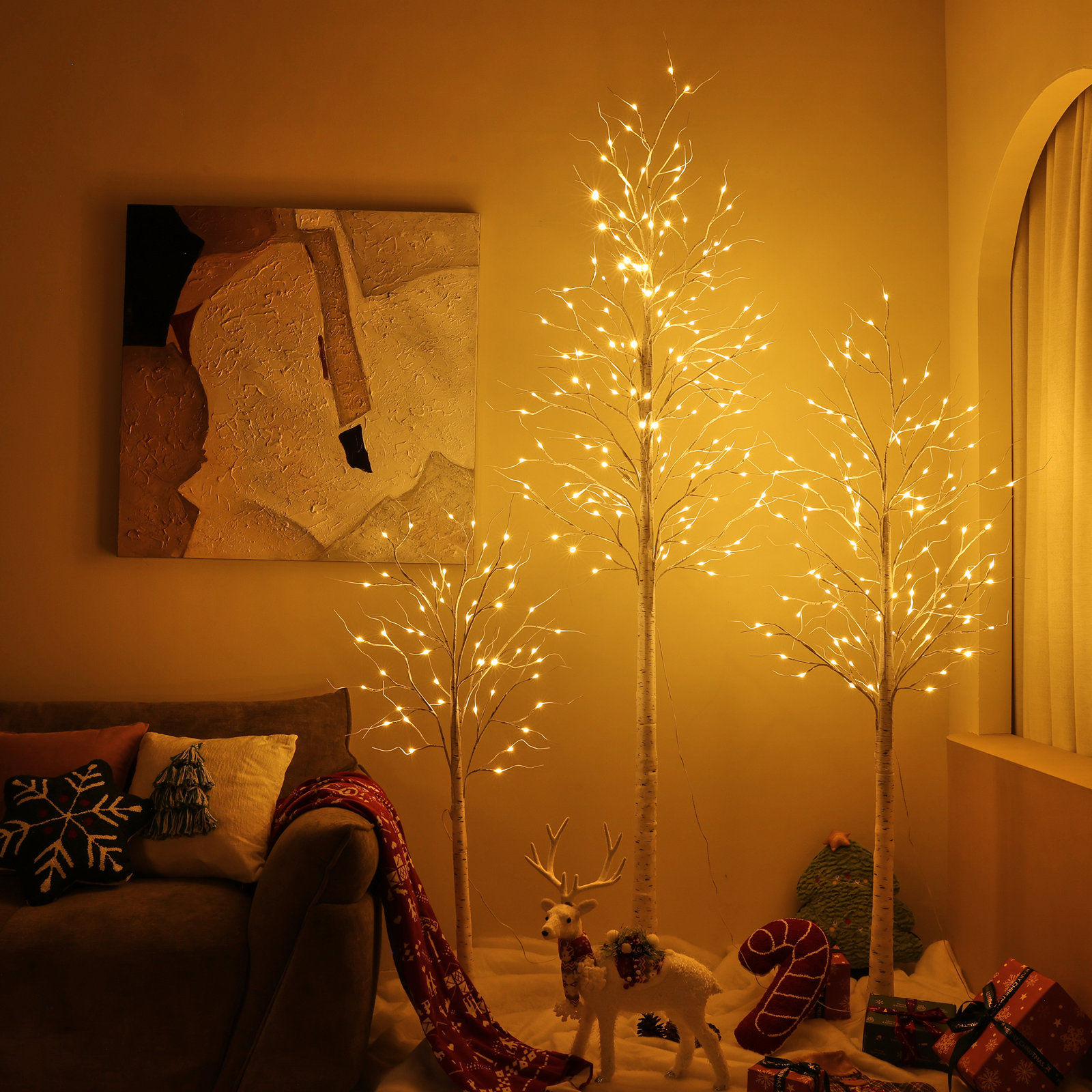 Adcock LED Birch Tree Light Set, 4ft+6ft+8ft