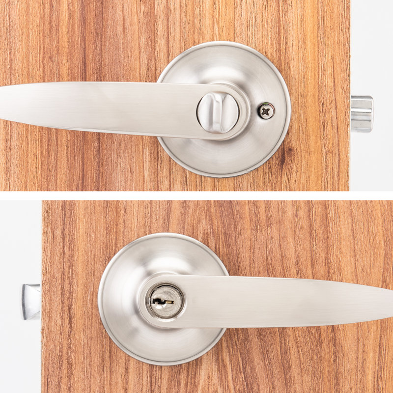 Poignée de porte de chambre à coucher avec levier de verrouillage clé en nickel satiné pour portes intérieures