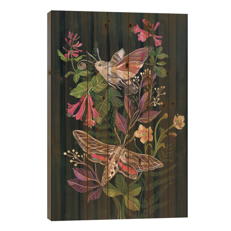 Hummingbird Moth par Clara Mcallister - impression sur bois sans cadre, H 26 po x l 18 po x P 1,5 po