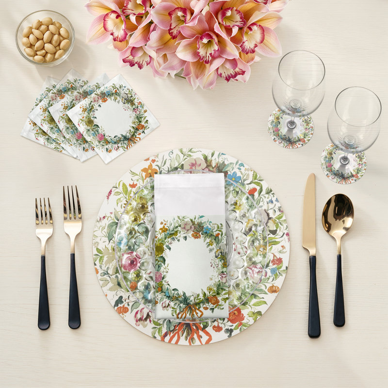 Wreath Flowers Pebble 16" Vinyl Placemat, Gold