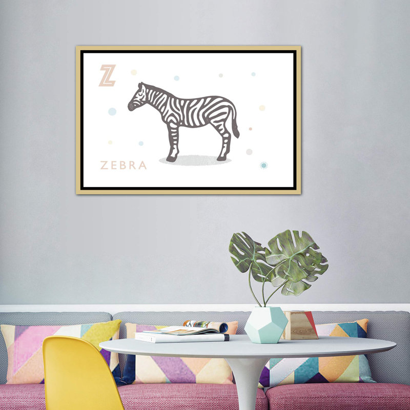 Zèbre - imprimé, Toile encadrée d'or, Pas de tapis, H 40 po x l 60 po x 1,5 po