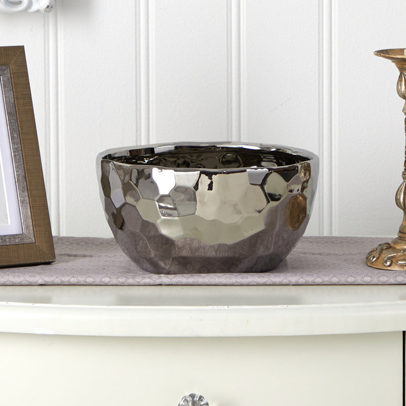 Hewitt Ceramic Table Vase, Silver, 4.5" H x 8.75" W x 8.75" D
