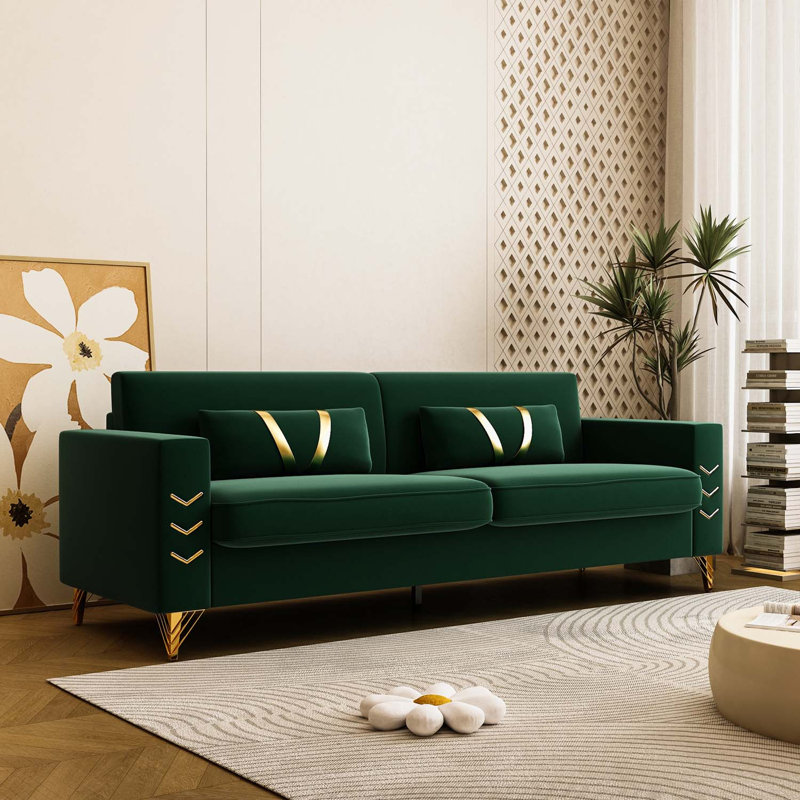 Rhum 85.63'' Velvet Tuxedo Arm Sofa, Green Velvet