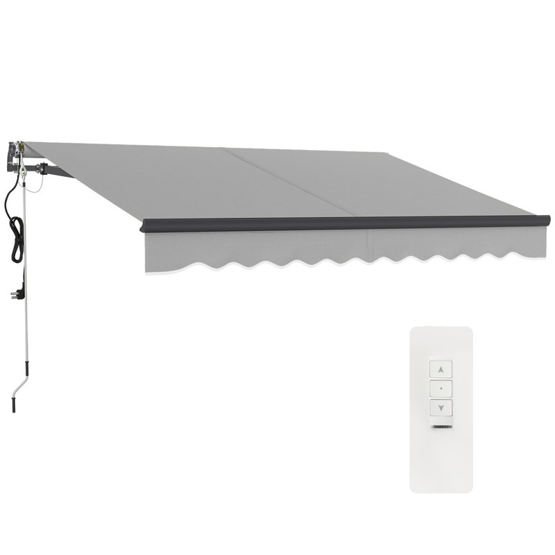Outsunny 296cm W x 250cm D Polyester Cover Motorised Retractable Sunshade Awning, Light Grey