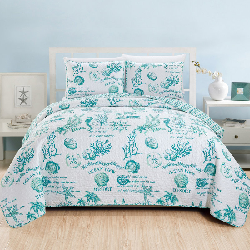 Catalina Twin Reversible Navy Blue Microfiber Quilt Set