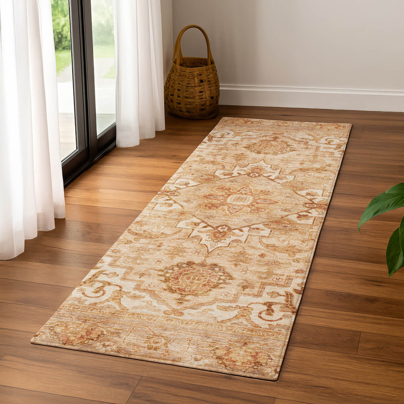 Premium Machine Washable Mayfield AMF2164 global Rug, Runner 2'3" x 7'6", Copper