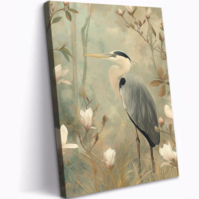 GUTTATY White Heron Canvas Wall Art, Blue Grey Heron Coastal Bird Pictures Prints, Nature Wildlife Animal Painting Artwork Decor for Living Room Bedroom Office, 32x48 inches