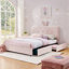 Lit double tapissier avec tête de lit surdimensionnée en forme de lapin, lumière DEL et 4 tiroirs de rangement; Ensemble de lattes, tissu bouclé-602366715-602366662