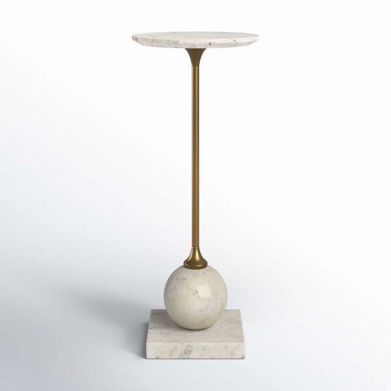 Brunson Pedestal Base Marble Top End Table with Sculptural Round Silhouette for Indoor and Outdoor Accent Decor