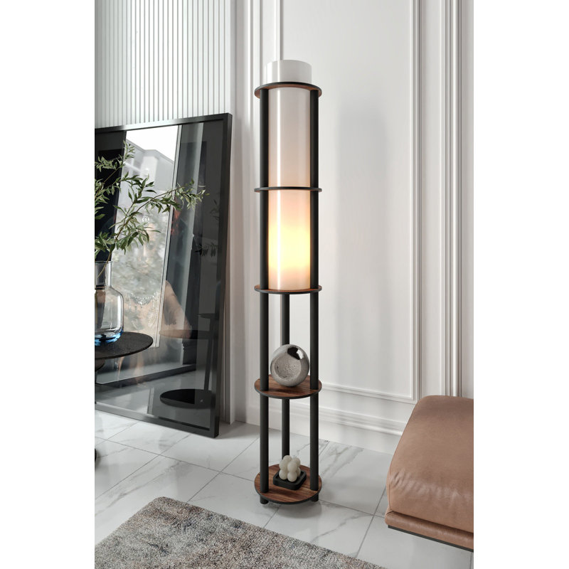 Élégante lampe sur pied en noyer, hauteur de 59,1 pouces | Corps en papier artisanal et panneau de fibres à densité moyenne, diamètre du bouchon de 17 cm et hauteur du bouchon de 32,3 pouces | 1 x douille E27 de 40 W maximum (ampoule non incluse) | Éclairage élégant pour les espaces de vie modernes, classé IP20