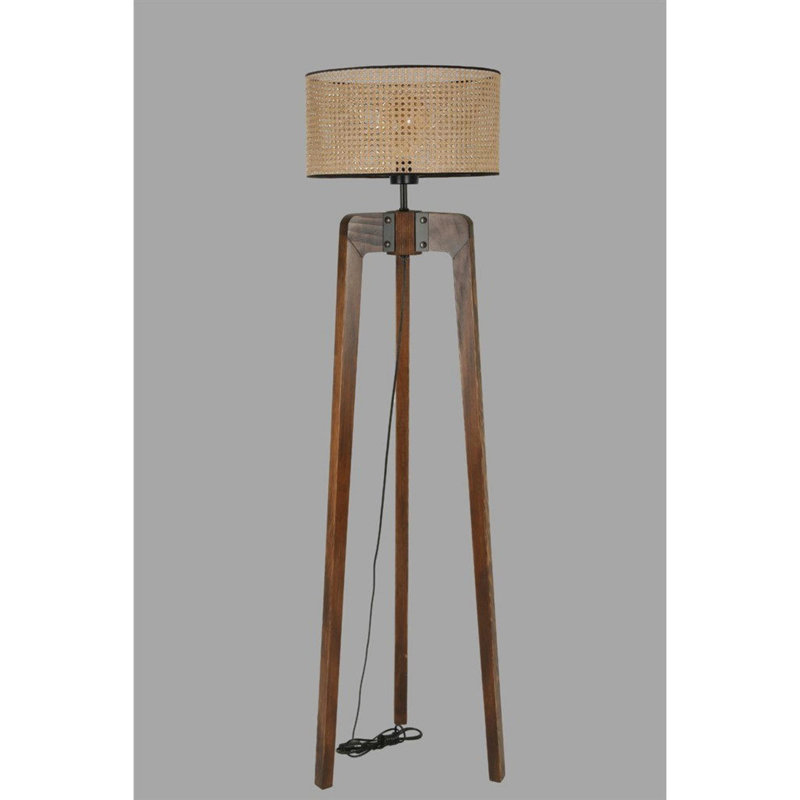 Luro Stylish Floor Lamp, Walnut & Beige Color, 67.0 inches Tall | FIR Wood Body, Rattan Cap, Electrostatic Oven Dried Paint | E27 Socket, Max 60W | Perfect for Living Room, Bedroom, & Office Decor, Elegant Design