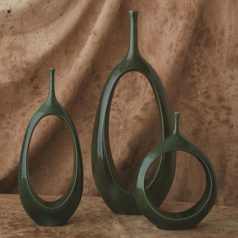 Open Ring Handmade Ceramic Jar, Emerald, 30" H x 12" W x 6" D