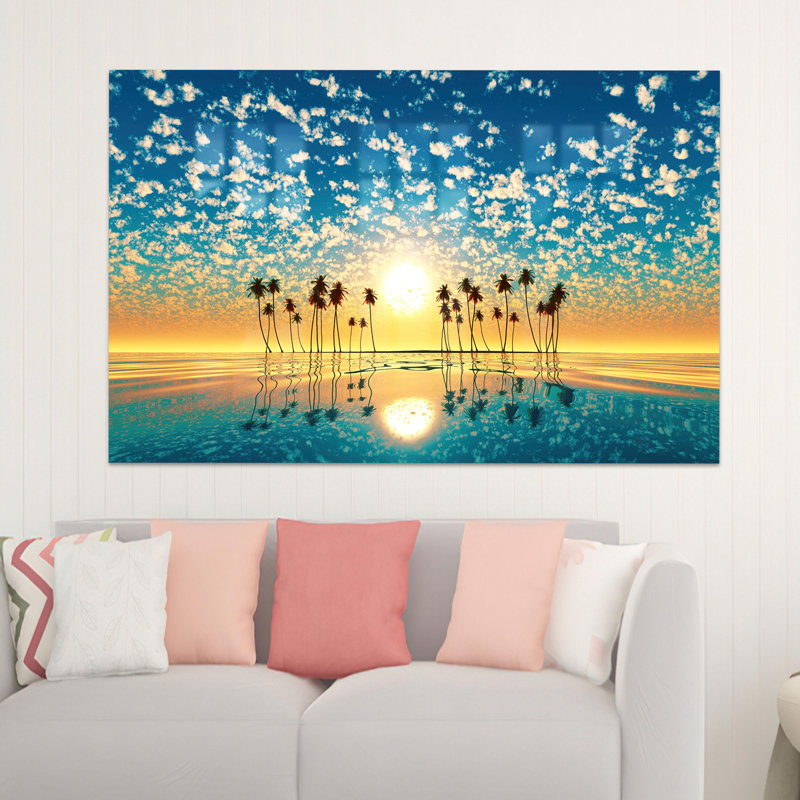 Impression sur verre Sunrise On The Beach, idéal pour la décoration murale et le cadeau de Noël ou de demoiselle d'honneur