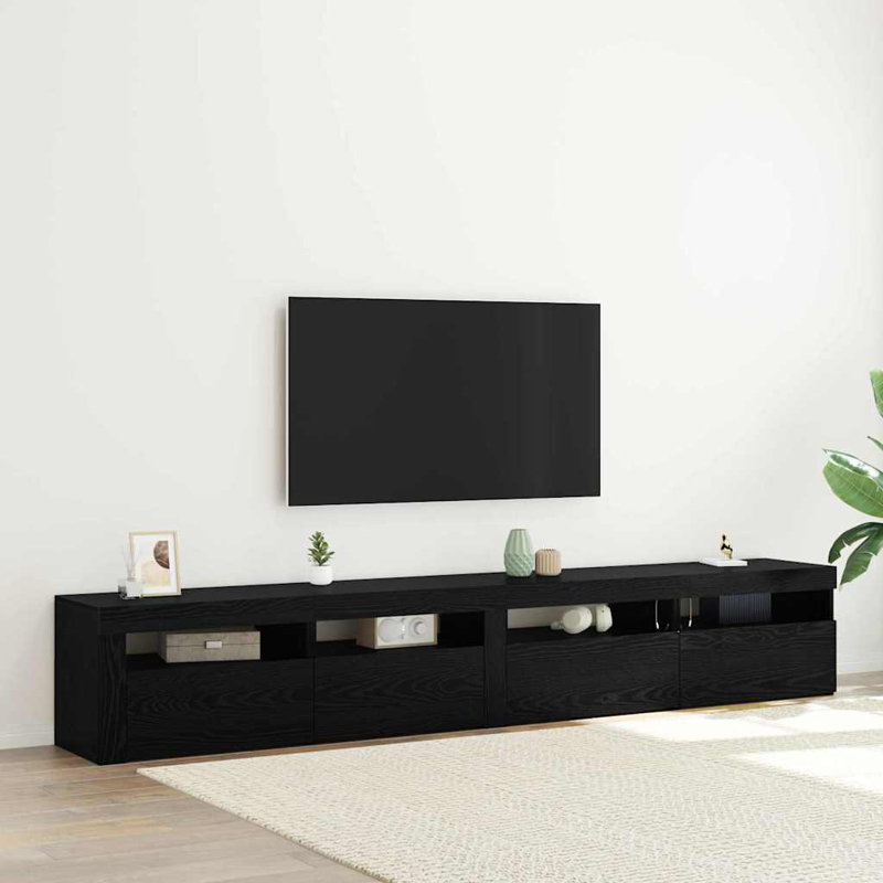 TV Cabinet Set 3 Pcs Black Oak Engineered Wood, 40cm H x 240cm L x 35cm W