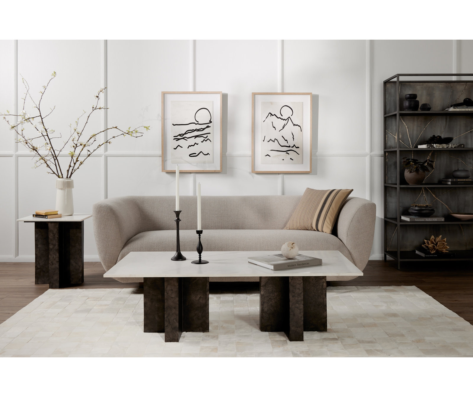 Edana Single Coffee Table, Polished White Marble