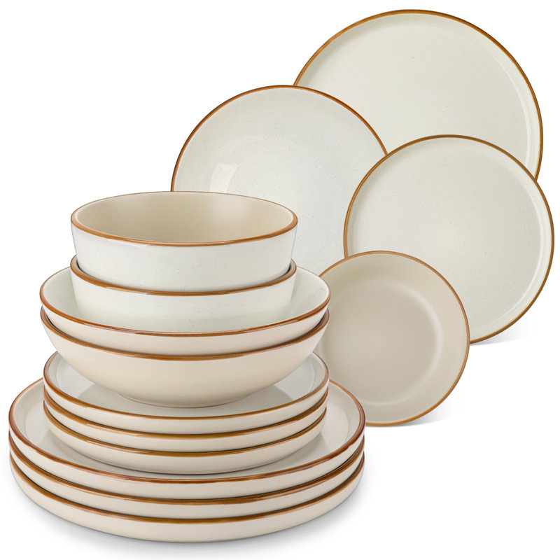 RENIOO Stoneware Dinnerware Set 16 Piece - Service for 4, Beige