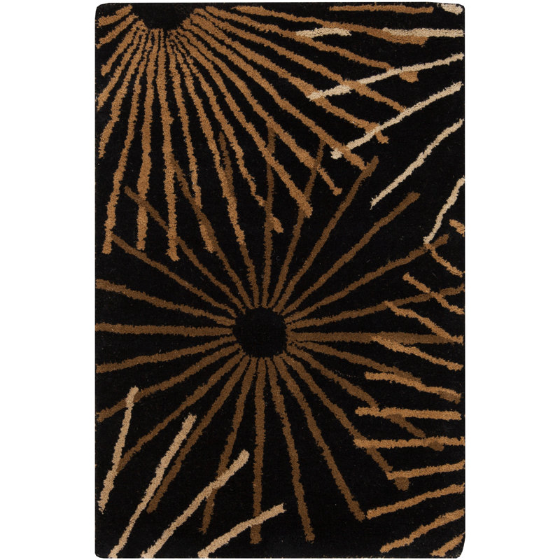 Tapis noir / brun foncé / kaki en laine touffeté à la main Deweese, Rectangle 2 pi x 3 pi
