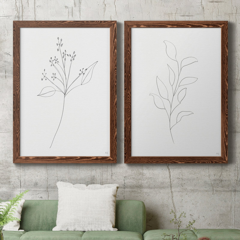 Botanical Gesture V - Ensemble de 2 peintures sur toile encadrées, Érable, H 20 po x l 34 po x P 1,5 po