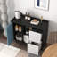 Buffet Buffet, armoire de rangement noire avec portes rouges, 2 tiroirs avec panneau unique et 2 compartiments de rangement ouverts, armoire de bar moderne pour la cuisine, la salle à manger,-1157562489