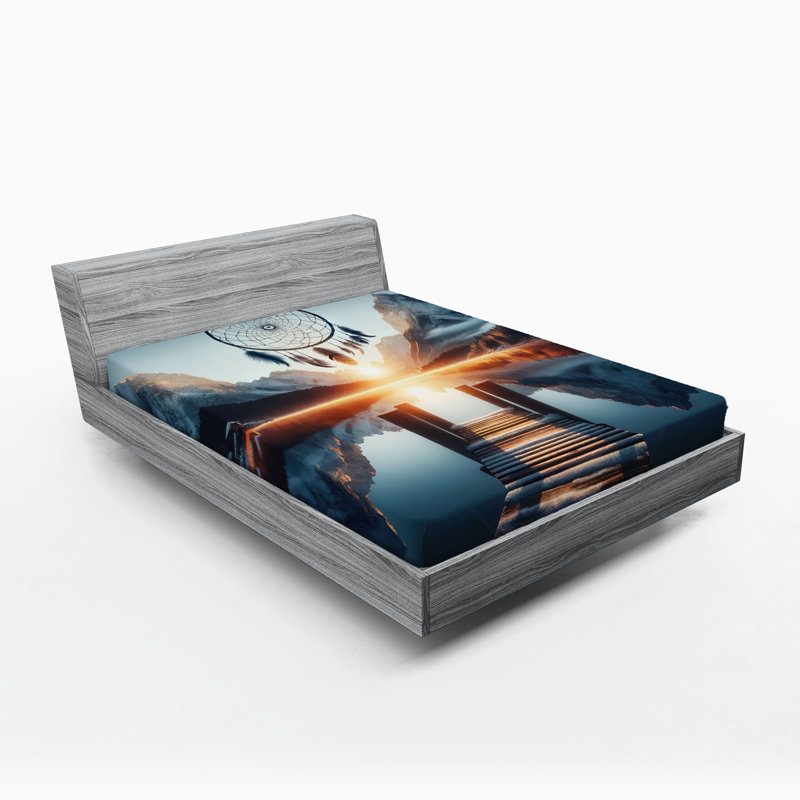 Drap-housse Ambesonne Lake_ Sunset Horizon Dreamcatcher_ Bleu ardoise orange, Très grand californien