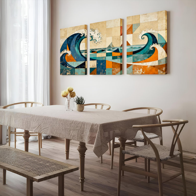 «Abstract Wave Wave», reproduction d'art sur toile tendue sur toile (ensemble de 3), H 30 po x l 60 po