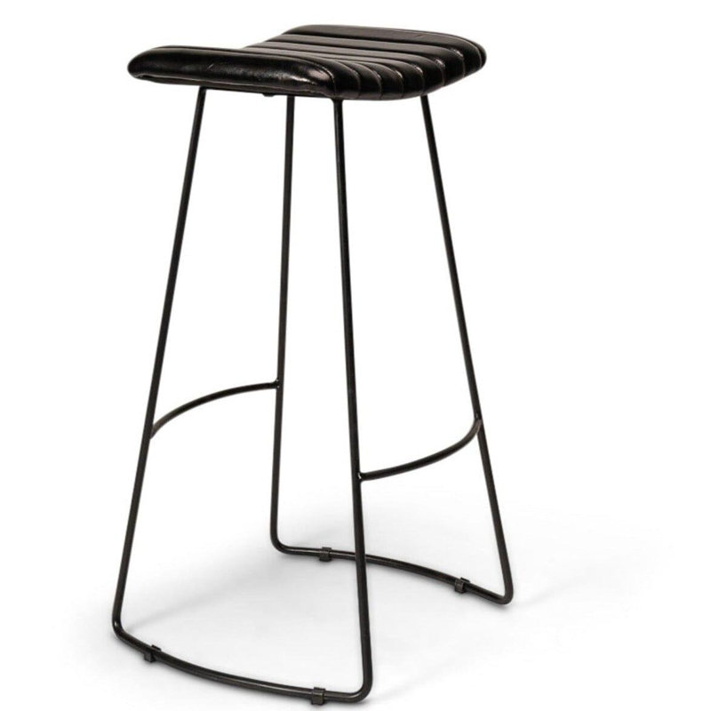 Seburn Counter Stool with Metal Frame, Black Leather