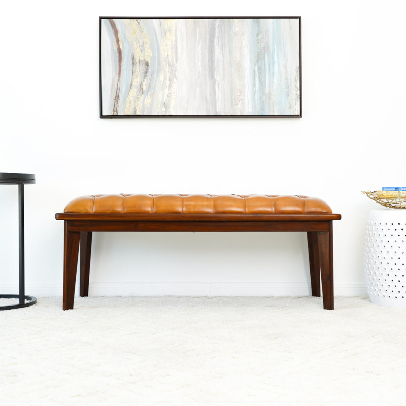 Calhame Genuine Leather Upholstered Bench