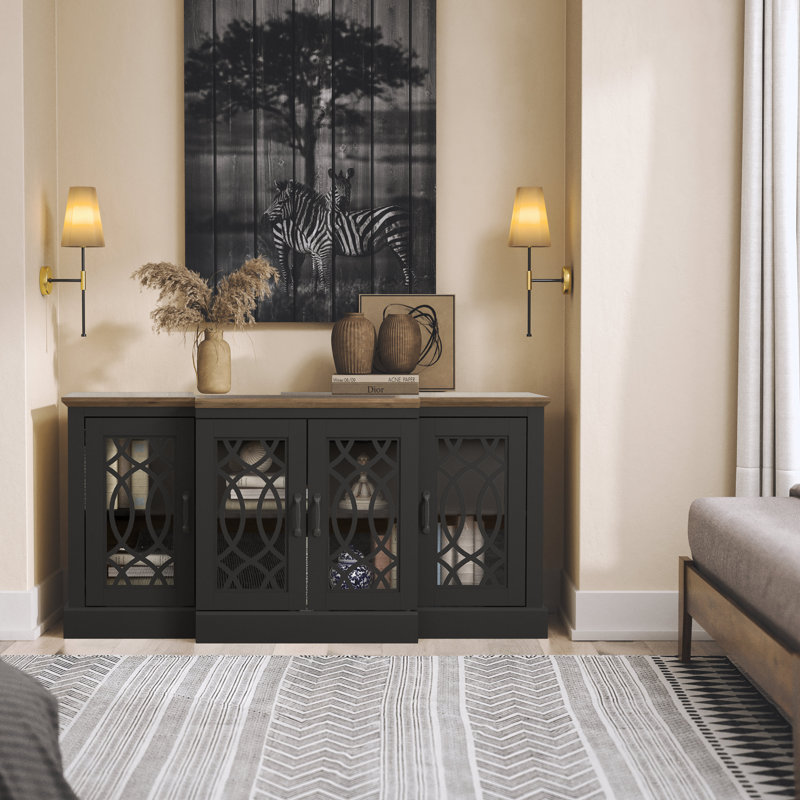 Allivia 60.4" W 4-Door Accent Sideboard, Black/Knotty Oak