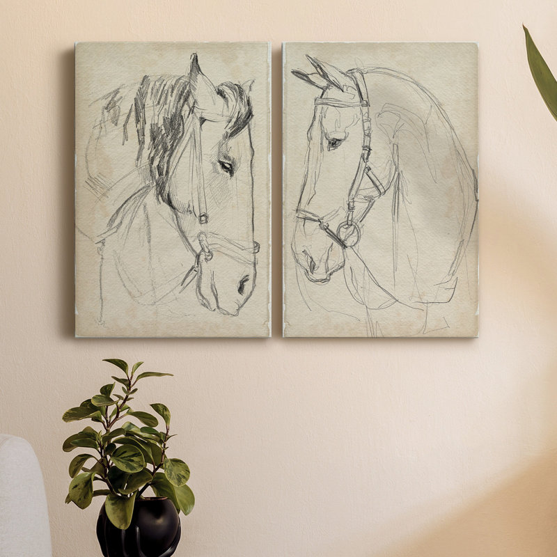 Horse in Bridle S croquis I, toile tendue avec châssis de qualité supérieure - prête à être accrochée