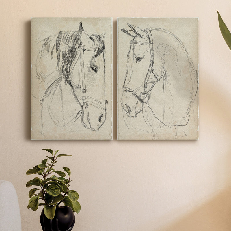 Horse in Bridle S croquis I, toile tendue avec châssis de qualité supérieure - prête à être accrochée