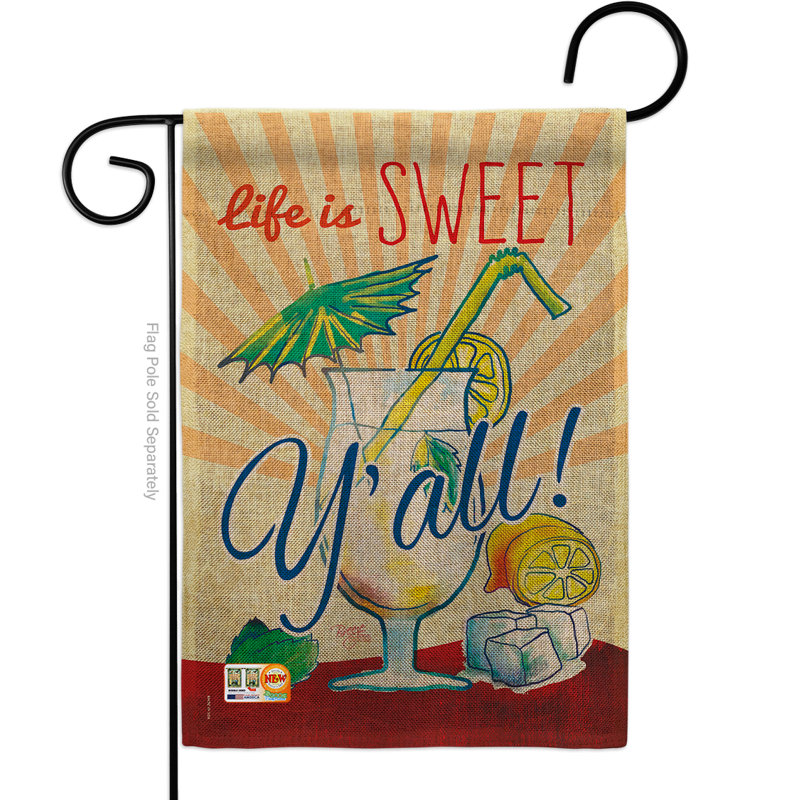 Y’all doux, "happy hour" , impressions de boissons à 2 côtés en toile jute 18,5 x 13 po drapeau de jardin