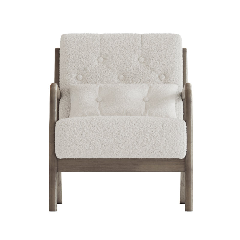 Fareham 25.79'' Wide Tufted Velvet Armchair, Light Beige Teddy Velvet