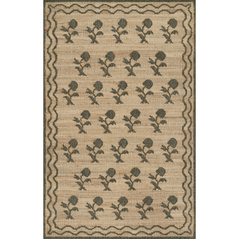 Erin Gates by Momeni Orchard Leaning Flower Jute and Wool Hand Woven Green Area Rug, Rectangle 5' x 8'