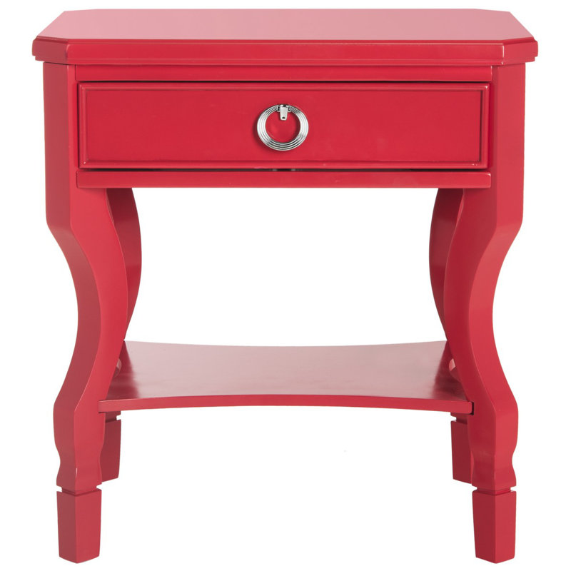 Table de chevet en bois massif à 1 tiroir Desirat, Rouge