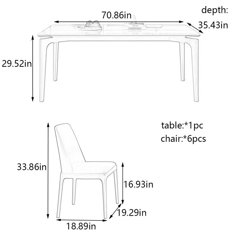 High-end rock plate dining table and chair set, 29.52"H x 70.86" L x 35.43"W