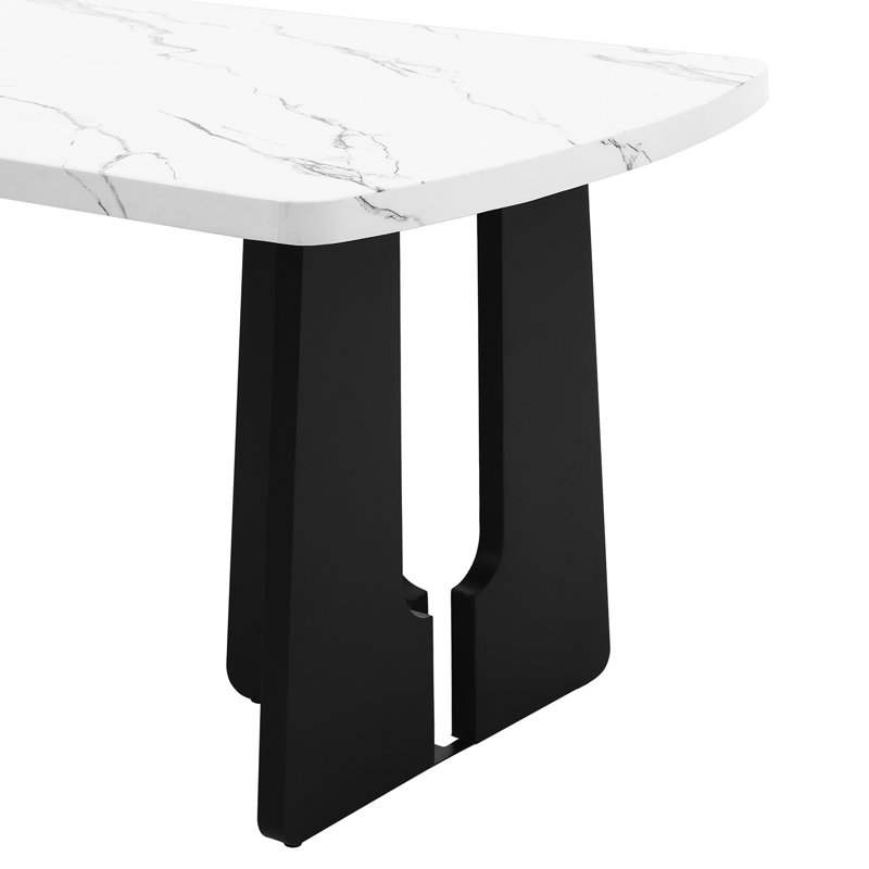 Table rectangulaire en faux marbre de 63 po avec trois pieds, noir ou blanc, pour les petits espaces