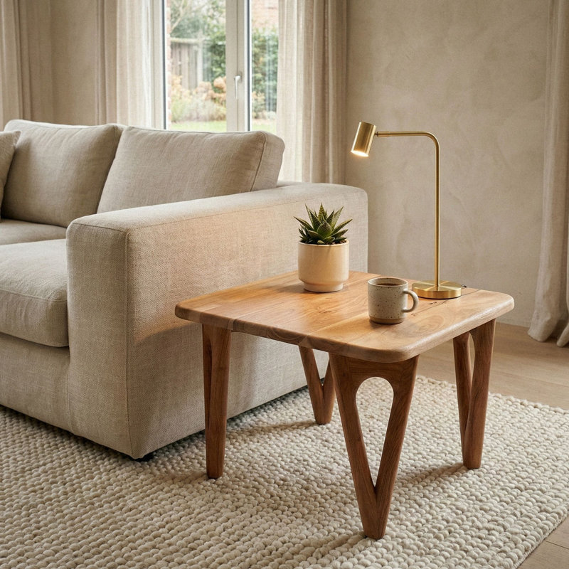 Square Acacia Wood Coffee Table with Rounded Corners