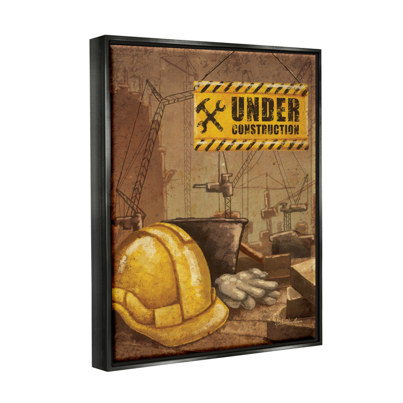 Under Construction Hardhat par Nidhi Wadhwa, Cadre flottant noir de jais, H 21 po x l 17 po x P 1,7 po
