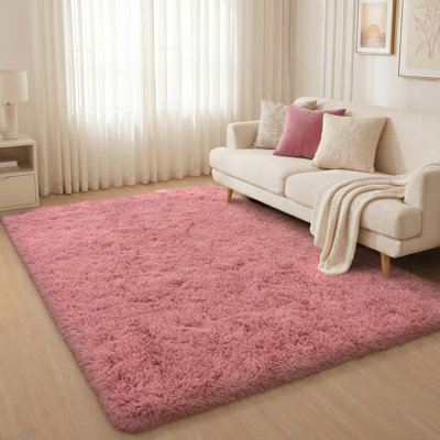 Shag Rug Soft Fluffy Bean Paste Pink Indoor Area Rug for Living Room Bedroom Nursery Kids Room