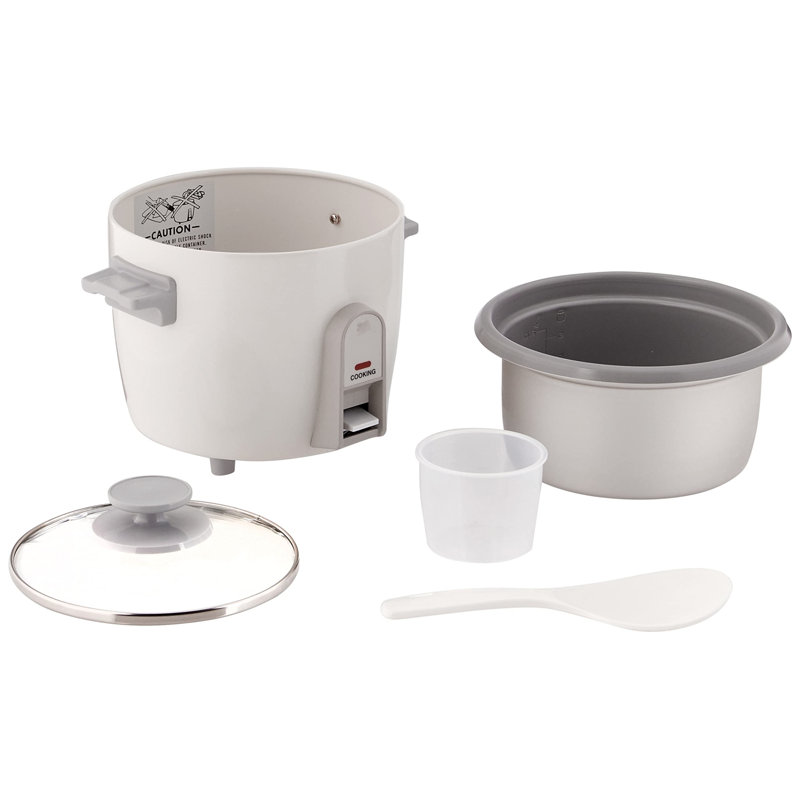 Compact White Electric 3 Cup Rice Cooker with Steamer