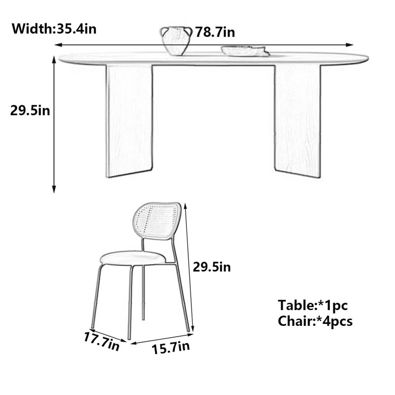 Table de salle à manger Modern, H 29,5 po x L 78,7 po x l 35,4 po