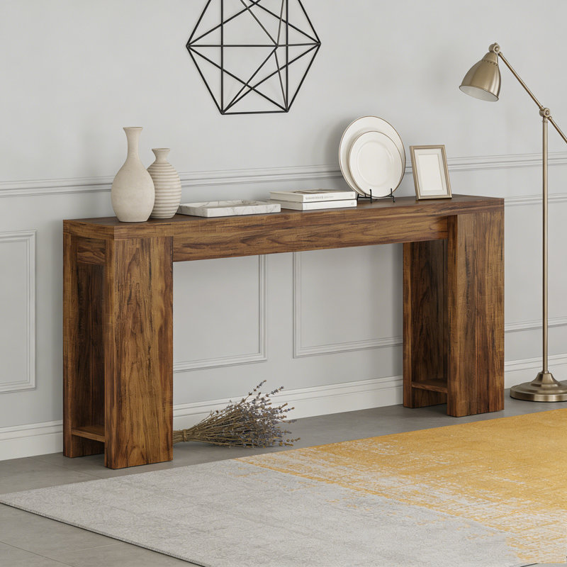 Farmhouse Wood Sofa Table Entryway Table, Rustic Brown