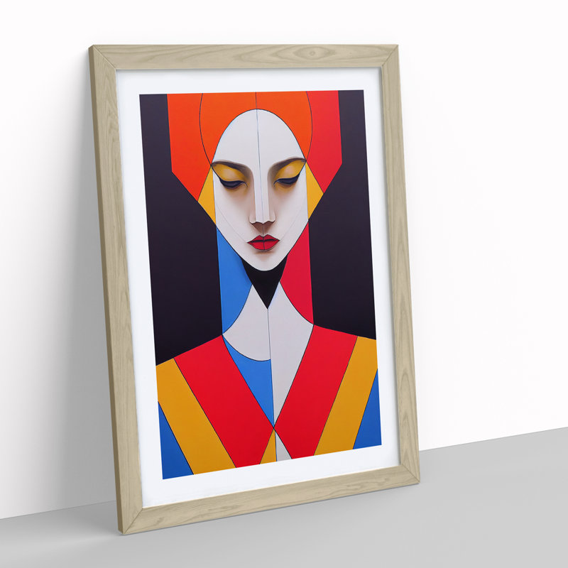 XC1022-389X Abstract Portrait Of A Woman No.2 - Wrapped Canvas Print, 64cm H x 46cm W x 2cm D, Oak Framed