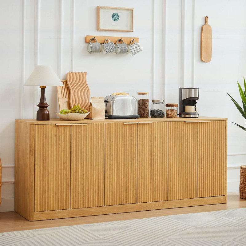Modern Wavy Sideboard Cabinet with Curved Contour, Natural