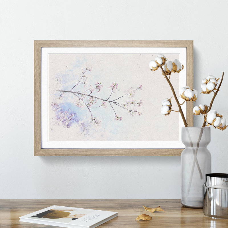 Pink Cherry Blossom Tree in Sunlight - Framed Print, 62cm H x 87cm W x 2cm D, Oak Framed