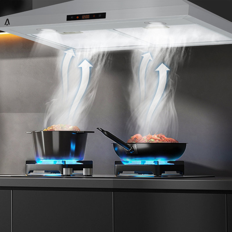 Hotte de cuisine murale 30 po, hotte de cuisine en acier inoxydable convertible 265 CFM avec conduit et commande tactile, 3 vitesses d'inpiration, cheminée réglable et lumière DEL - hotte de cuisine idéale