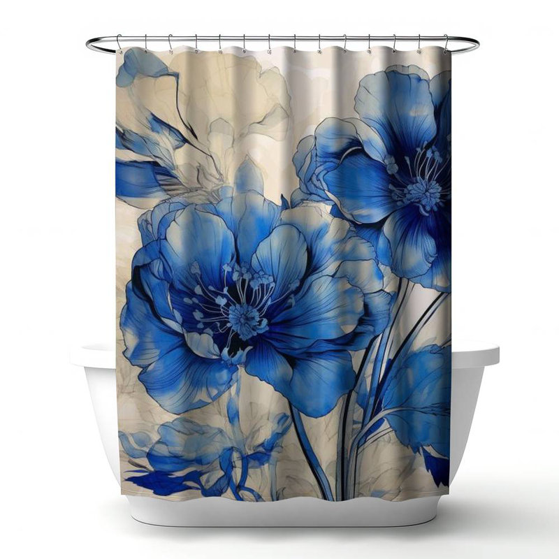 Floral – Polyester Shower Curtain, Dye Sublimation Print, 71" W × 74" L