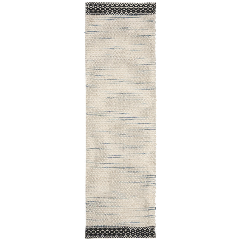 Pocklingt Hand Woven Wool/Cotton Geometric Rug in Gray/Black, Runner 2'3" x 8'