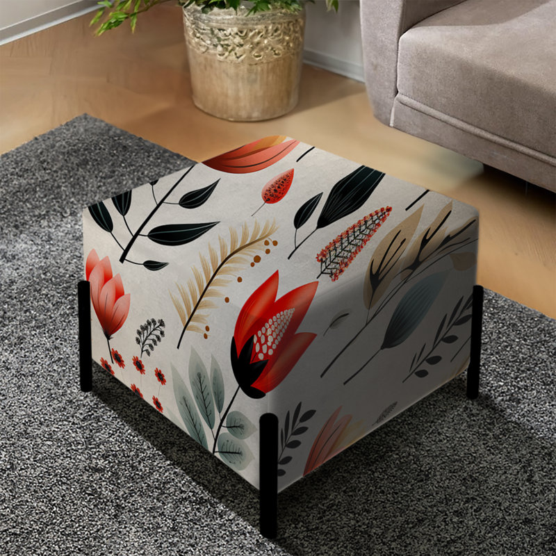 Motif floral orange Meadow - repose-pieds carré floral