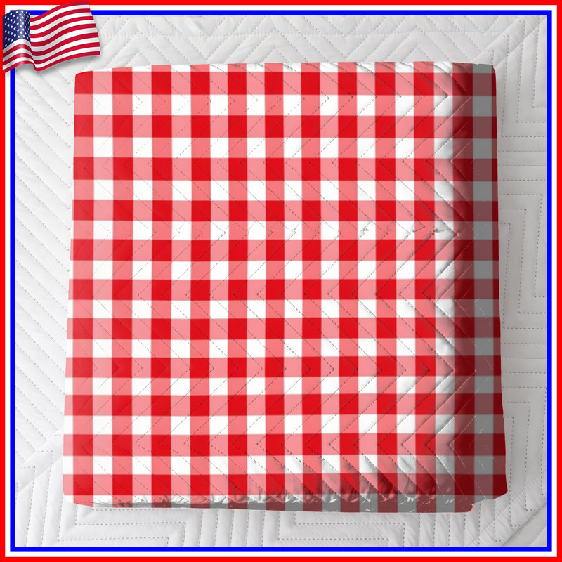Red White Gingham Pattern Quilted Bedspread All Sizes, Twin